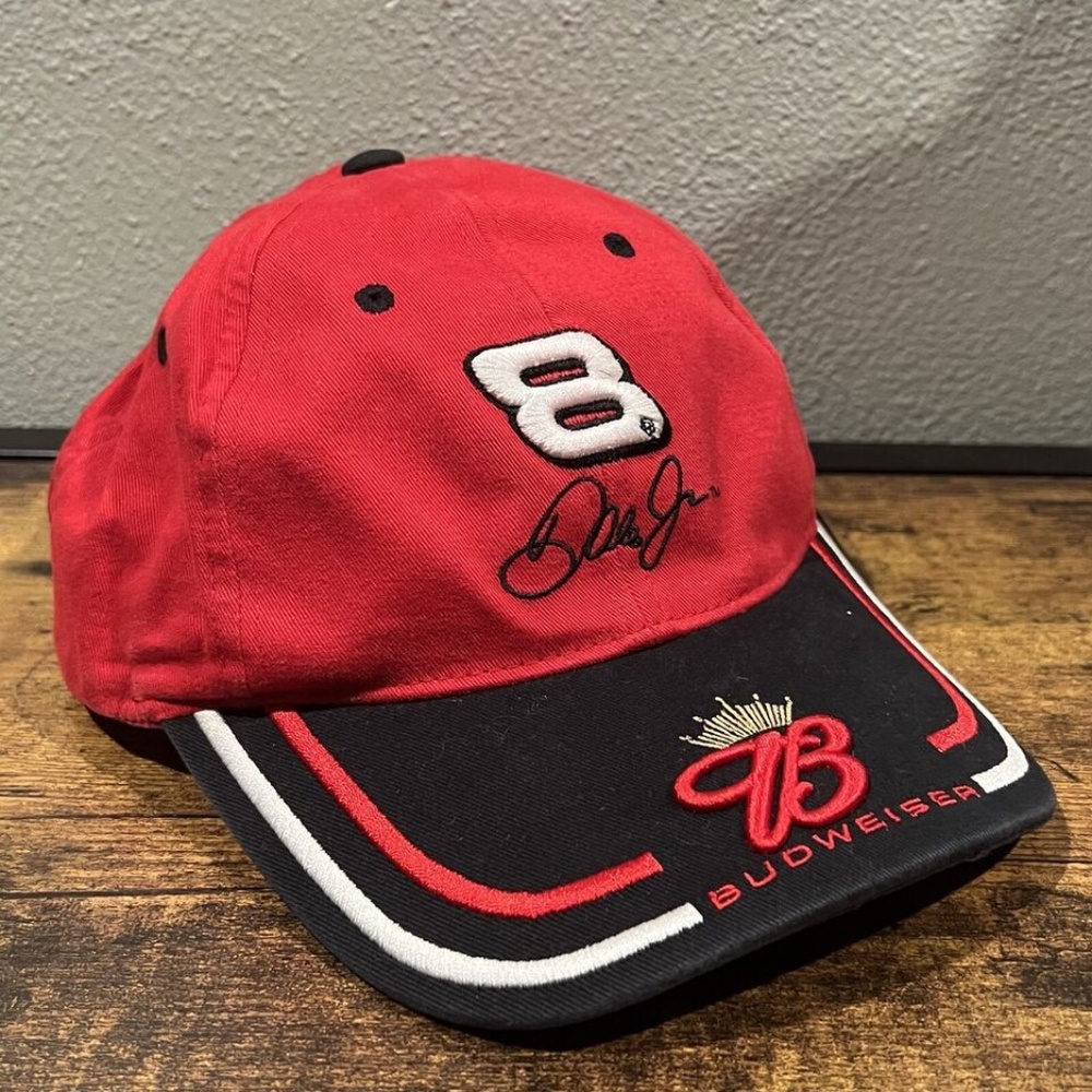 Dale Earnhardt Jr #8 Budweiser Embroidered Hat Red & Black Cap Adjustable